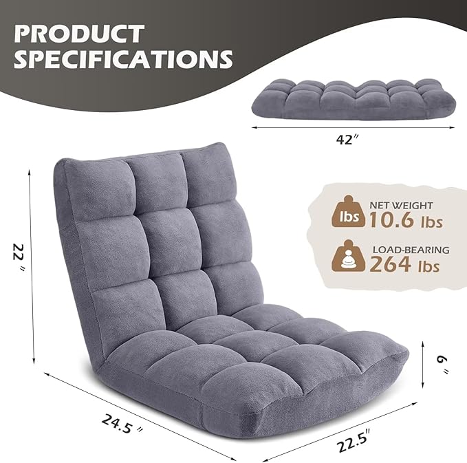 Folding Floor Gaming Chair 14-Poistion Cushioned Adjustable Floor Lazy Sofa