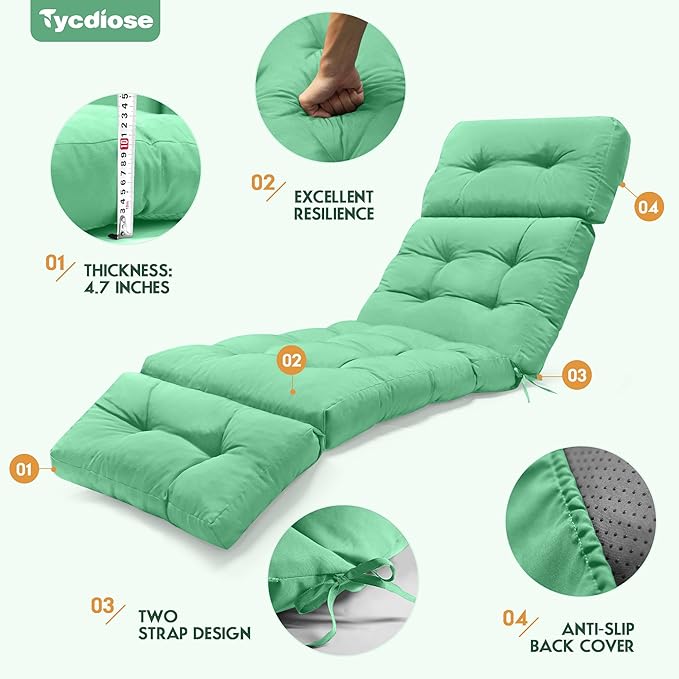 Outdoor Chaise Lounge Chair Cushion Waterproof 74.4 x 22 x 4.7 Inches Memory