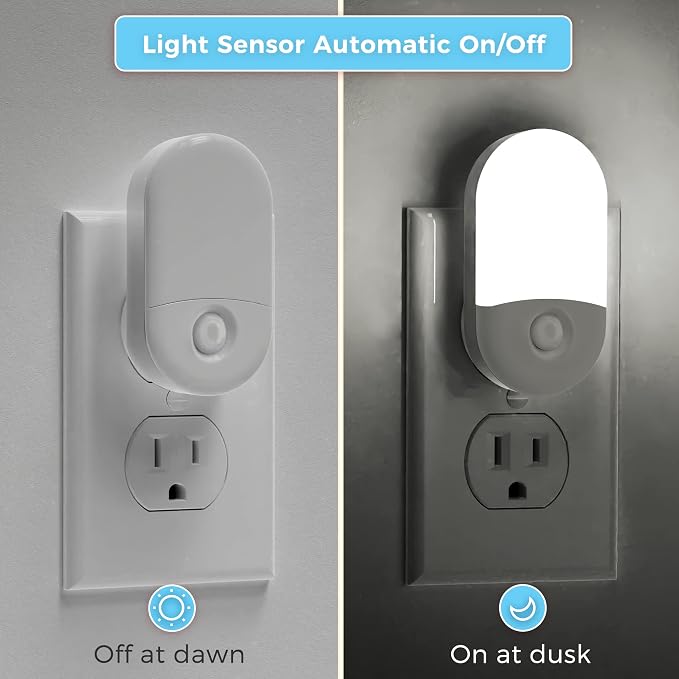 L LOHAS LED Night Light Plug in, 4 Pack 0.6W LED Night Light for Kids, Auto Dusk to Dawn Sensor Bright Nightlight, Daylight White 5000K, 30/60lm Small Night-Lights for Adults, Hallway, Kitchen, Stairs