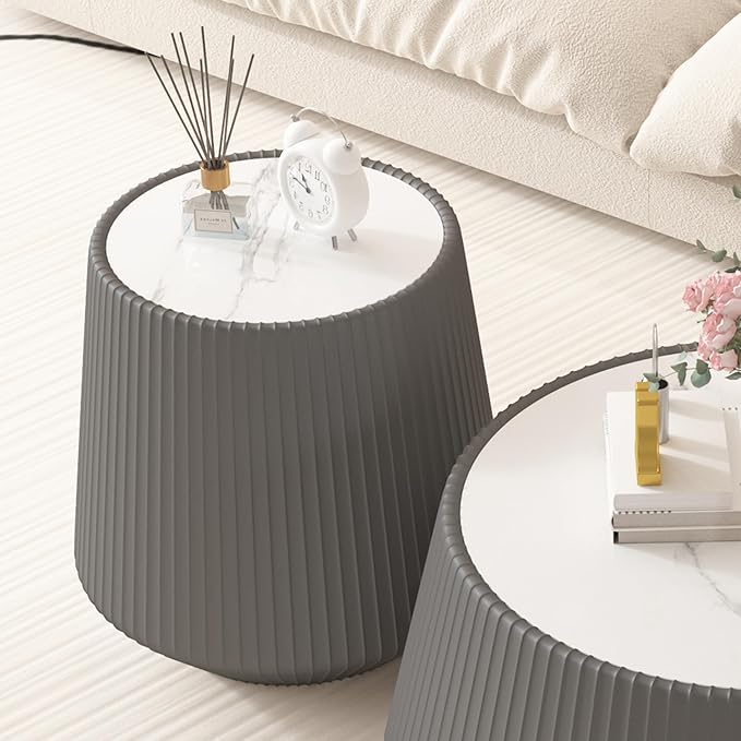 19.68" Round Marble End Table, Modern Cup Shaped Side Table