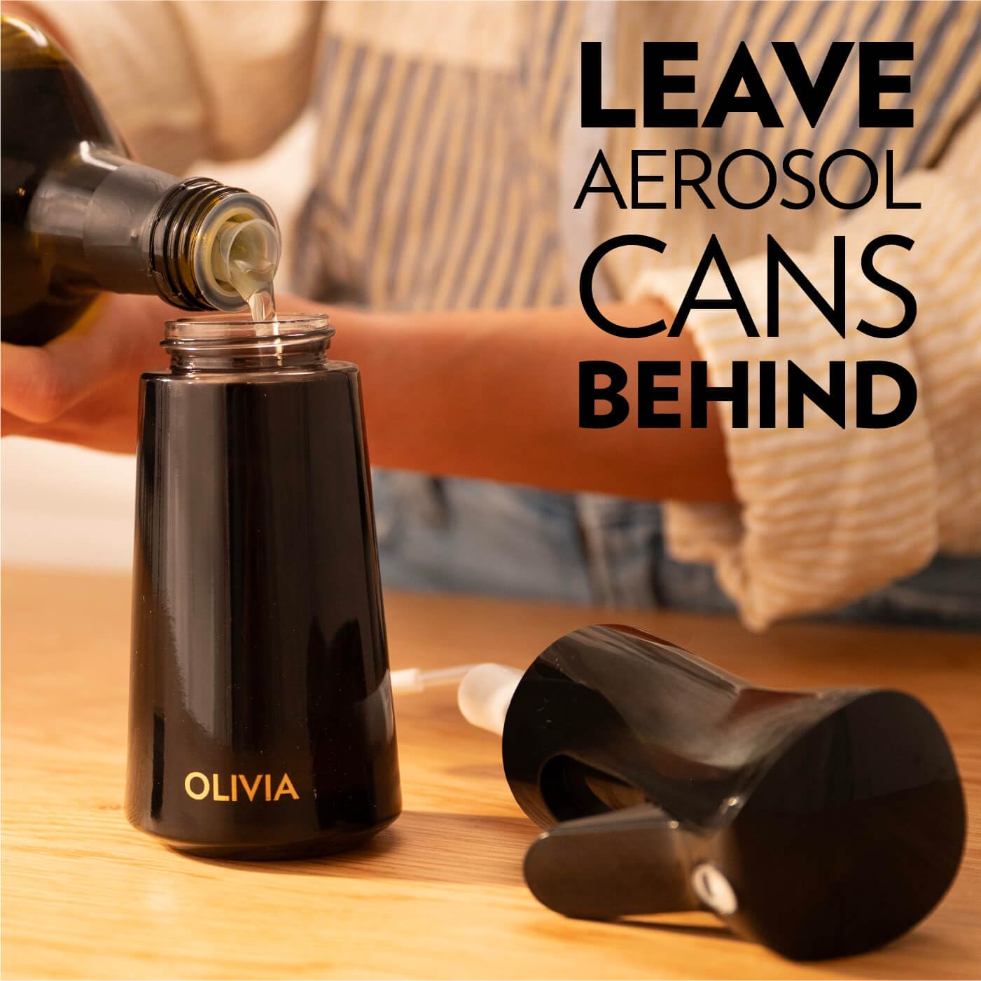 OLIVIA SIGNATURE Advanced Kitchen Oil Sprayer with Flairosol Technology, Fine Mist & Portion Control, Refillable Glass Cooking Spray Bottle, Anti-Drip & Leakproof, Air Fryer, Salad, BBQ, 200ml(Black)