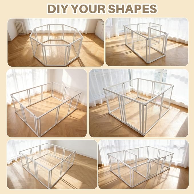 NiceTCU 24" H Acrylic Dog Playpen Indoor, Metal Frame Clear Dog Playpen with Door - 10 Panels, Easy Assemble Pet Fence, DIY Foldable Pet Pen for Ducks Puppy Rabbit Small & Medium Pets- 10Pcs White