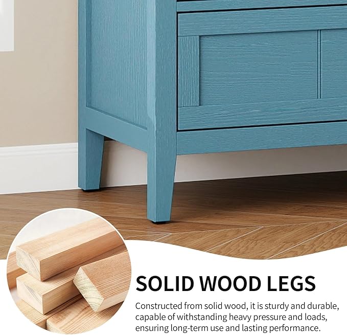 31.5" Blue Accent Storage Cabinet, Modern 3-Drawer Decorative Sideboard