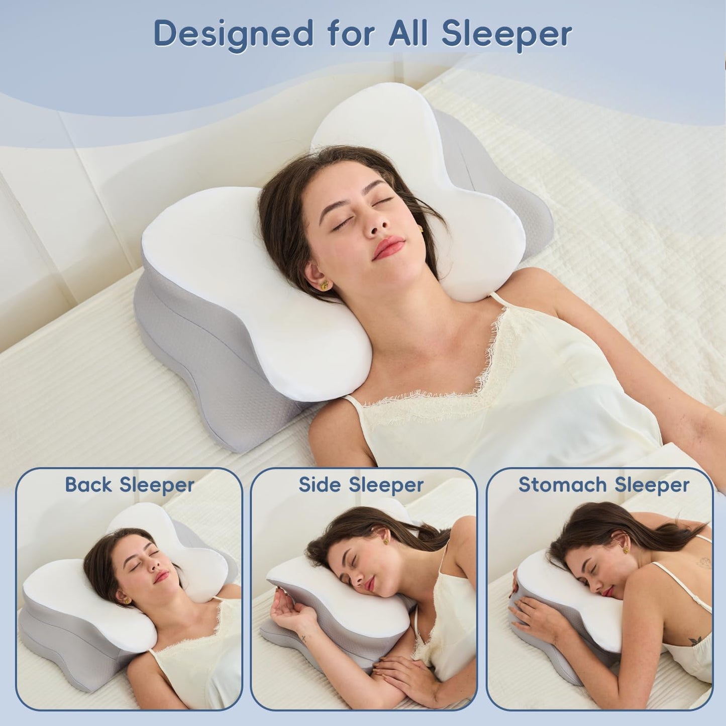 Cervical Neck Pillow, Ergonomic Memory Foam Pillows for Neck Pain Relief with Breathable Pillowcase, Adjustable Contour Neck Support Pillow for Side Back Stomach Sleepers, Odorless