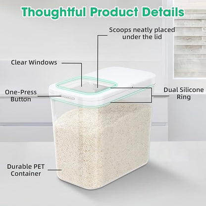 TBMax Rice Flour Storage Container with Automatic Flip-up Lid 25 Lbs | 12.68 Qt, Tall and Narrow Food Storage Flour Bin for Kitchen Pantry Organization, Pet Dog Cat Food Storage Container