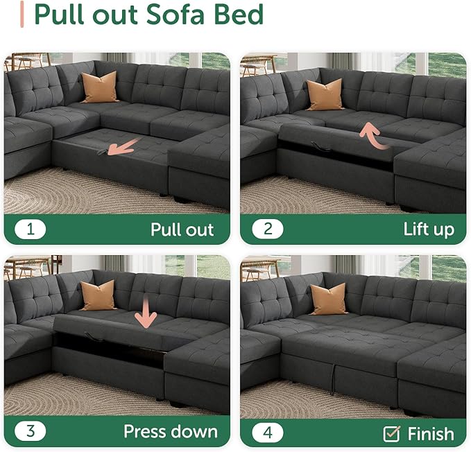 HONBAY Sectional Sleeper Sofa Pull Out Bed