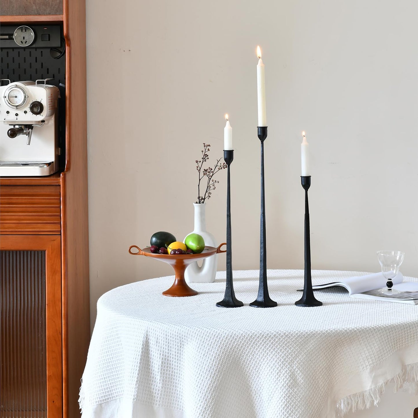 Set of 3 Candle Stick Holders,Iron Black Candlestick Holders, Fits 3/4 inch Thick Candles, Tapered Candle Holders Tall Set for Dining Table, Wedding, Home Decoration