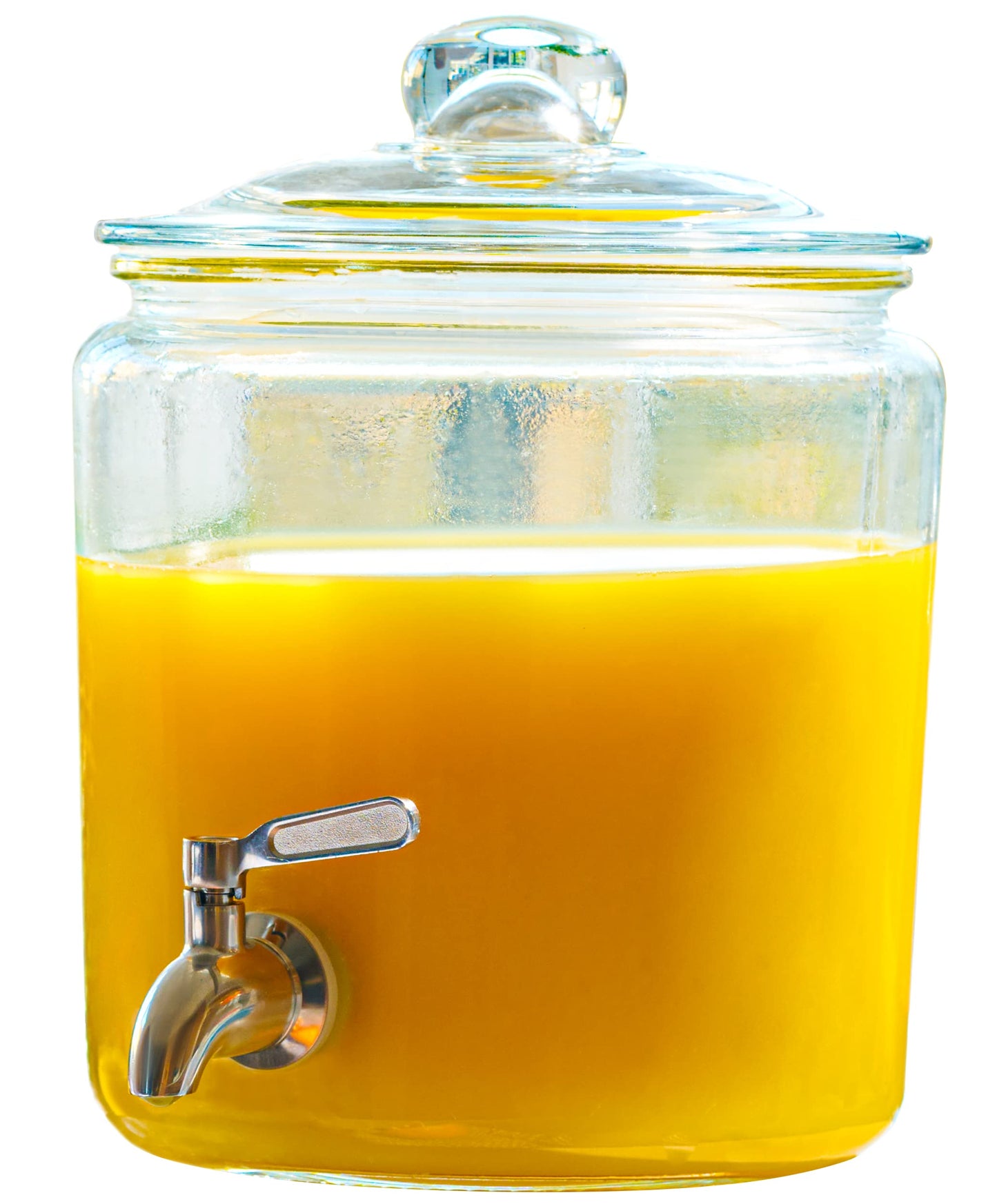 1 Gallon Beverage Dispenser with Stainless Steel Spigot + Marker & Chalkboard 100% Leakproof Glass Drink Dispenser for Parties with Spout, Airtight Beverage Serveware for Water, Juice, Laundry