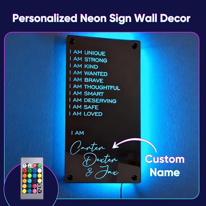 VEELU Personalized Custom Name Mirror LED Light Up Mirror, Wall Decor