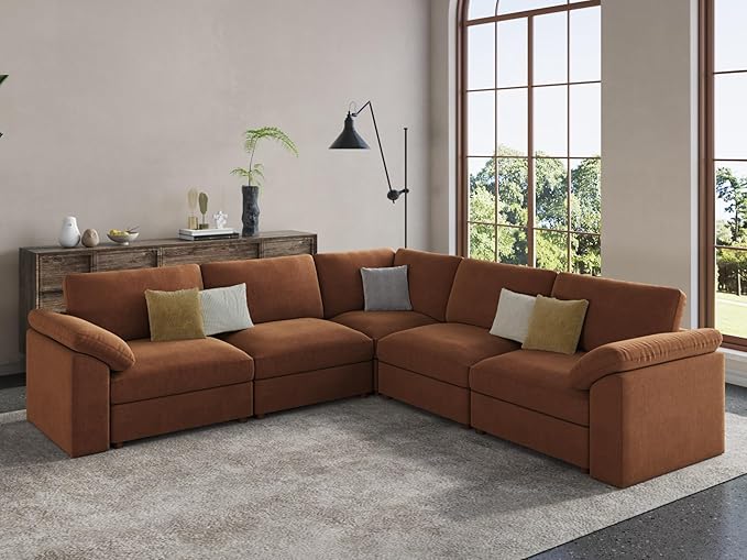 EASE MOOSE White Chenille Sectional Modular Sofa, Oversized L Shape Sectional