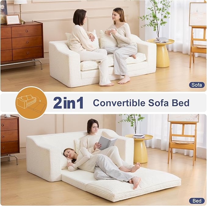 61" Convertible Sofa Bed Loveseat, Memory Foam Boneless Floor Couch