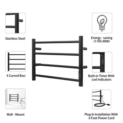 KEG Towel Warmer 8 Bars for Bathroom Freestanding or Wall Mounted Bath Towel Heater Plug-in with Built-in Timer Silver