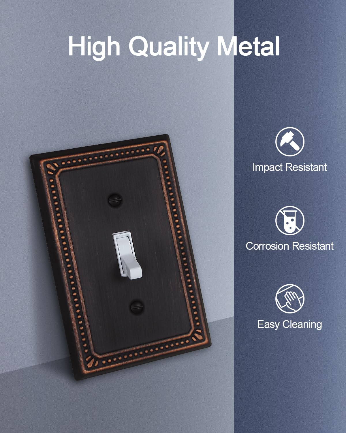 ZILLSEA Metal Wall Plates, Switch Plates and Outlet Covers, Decorative Pearl Design (1 Toggle 4PK, Aged Bronze, Midsize)