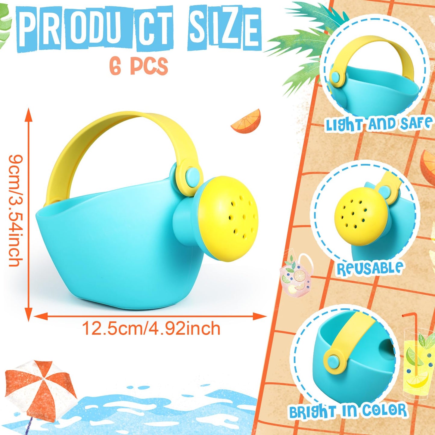 Gemscream 6 Pcs Watering Can Set Small Plastic Beach Watering Can Bath Toy Toddler Gardening Equipment Toy for Girl Boy Beach Outdoor Garden