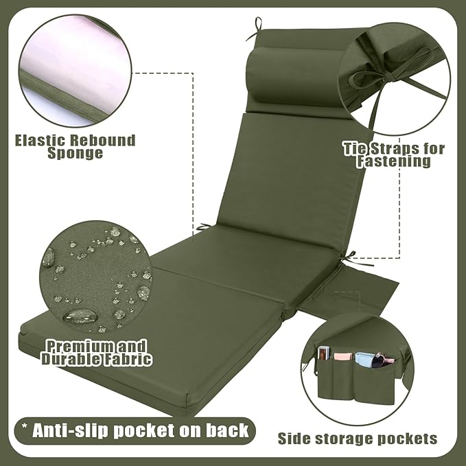 Wenqik 2 Pcs Outdoor Chaise Lounge Cushion
