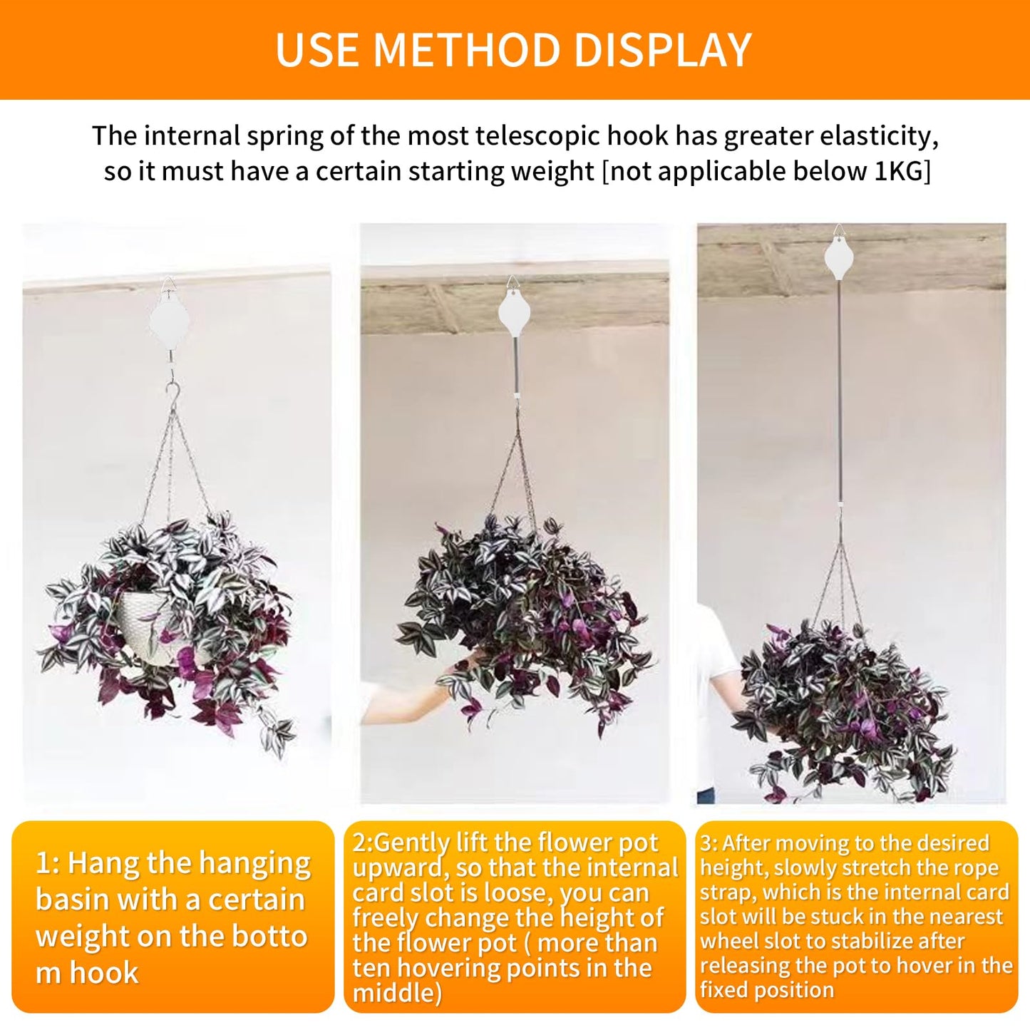 HOGXUAE 4PCS Plant Pulley Retractable Pulley Plant Hanger Hanging Flower Basket Hook Hanger for Garden Baskets Pots and Birds Feeder in Different Height Lower and Raise