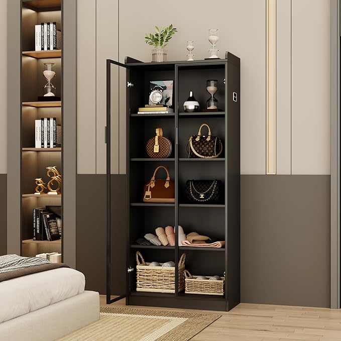 Dystler Display Cabinet with Doors and Adjustable Shelves, 5 Tier Display Case