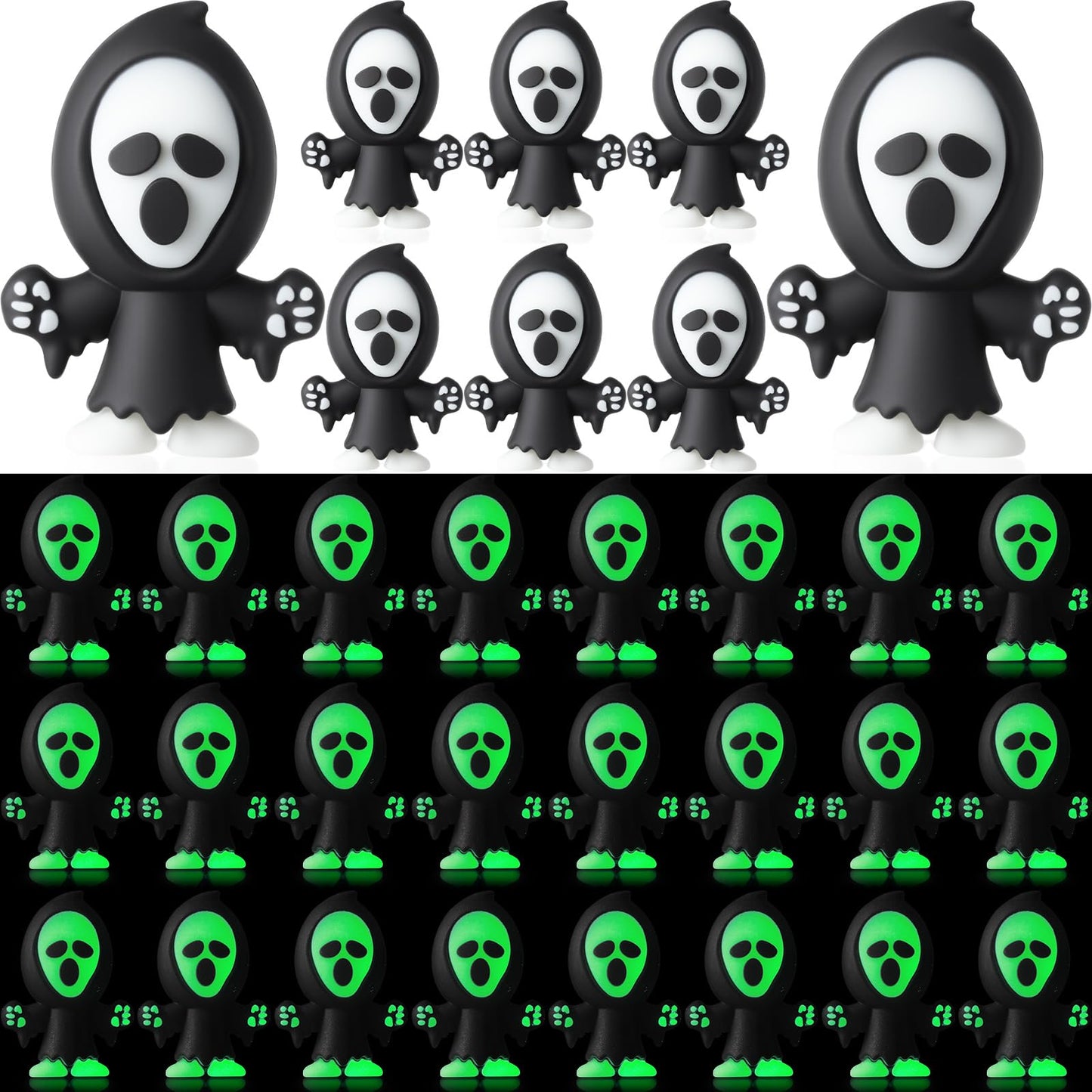 VioraWhite 50 Pcs Mini Ghost Figurines Glow in The Dark Tiny Devil Figurine to Hide and Seek Luminous Little Statue for Theme Party Miniature Garden Decorations