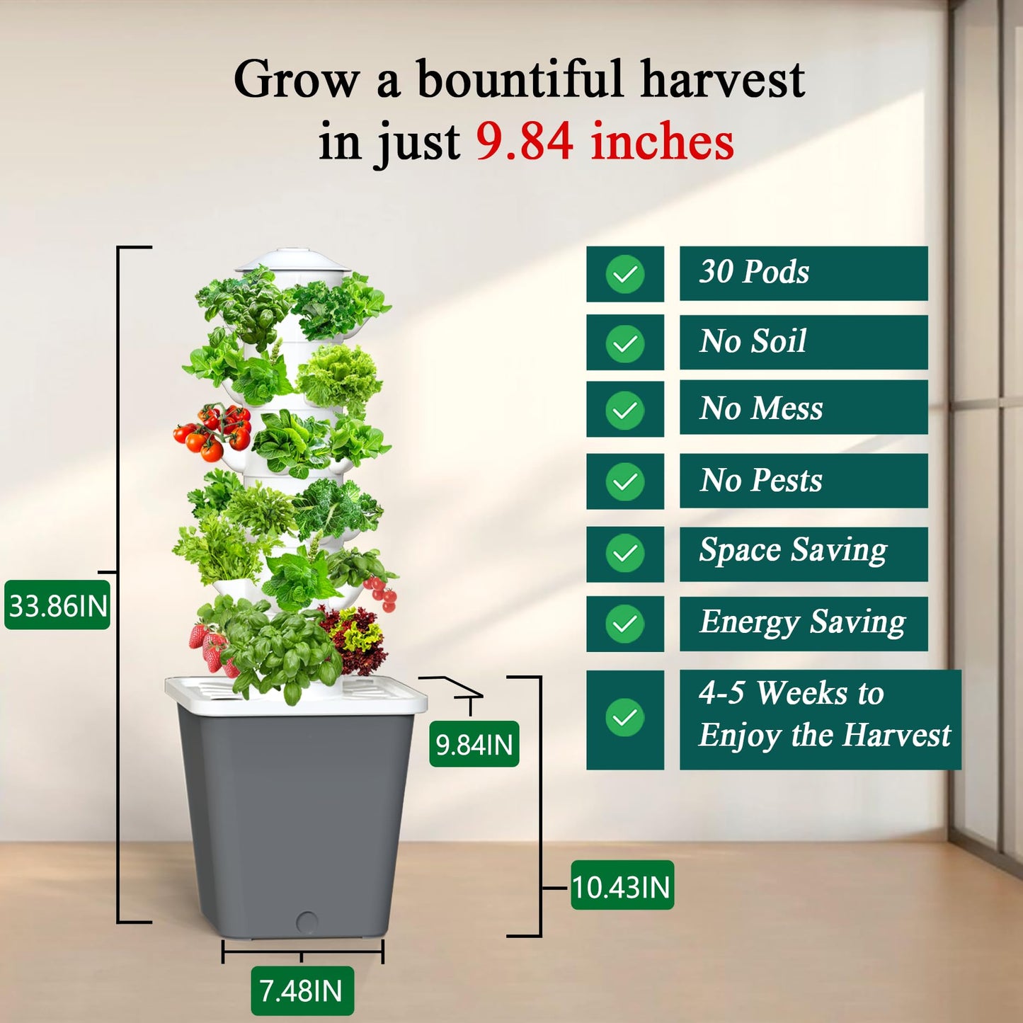 LYCereal Hydroponics Growing System, 30-Plant Indoor Hydroponic Tower with Timer and Pump System, Plants Germination Kit, Vertical Hydroponic System for Gardening Lover (No Seed)
