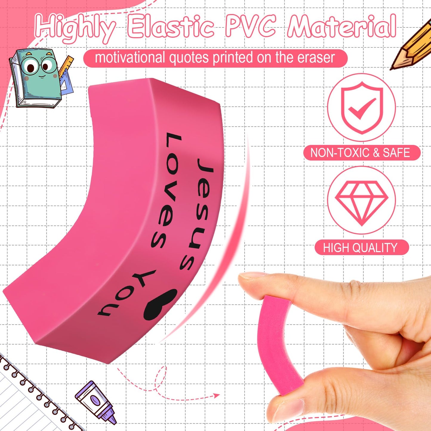 Resurhang 180 Pcs Erasers Bulk for Kids Inspirational Pencil Erasers Bulk for Drawing Motivational Big Eraser School Supplies for Classrooms Back to School Office (Jesus Loves You,Multicolor)