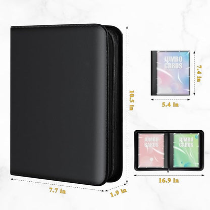 Jumbo Card Binder for PKM – WITHYU PU Leather Ringless Card Collection Binder with 60 Pockets, 5.4'' x 7.4''Card Holders Storage Album for Game Card (Black)