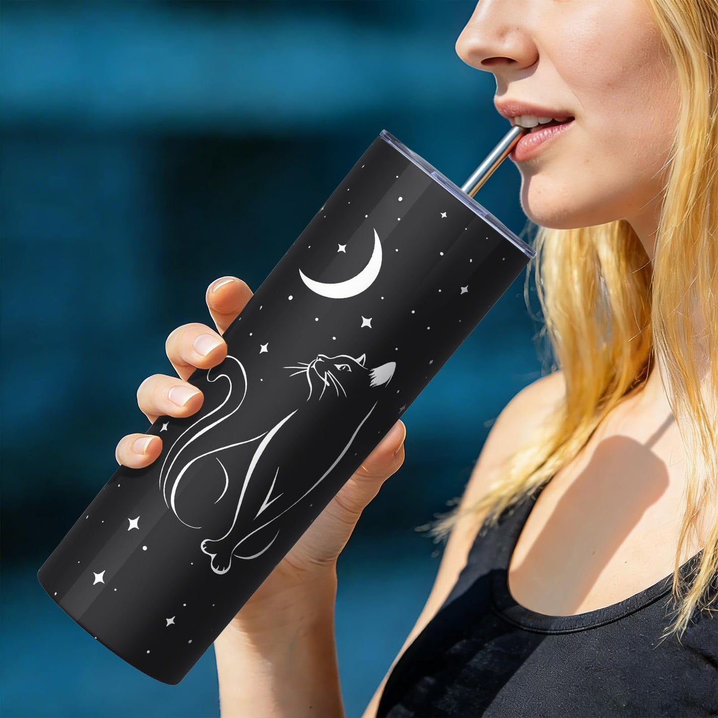 Mofvugz Black Cat Gifts for Women, Black Cat Tumbler 20oz Stainless Steel Insulated Cup Travel Mug Tumbler, Christmas Halloween Birthday Gifts for Women