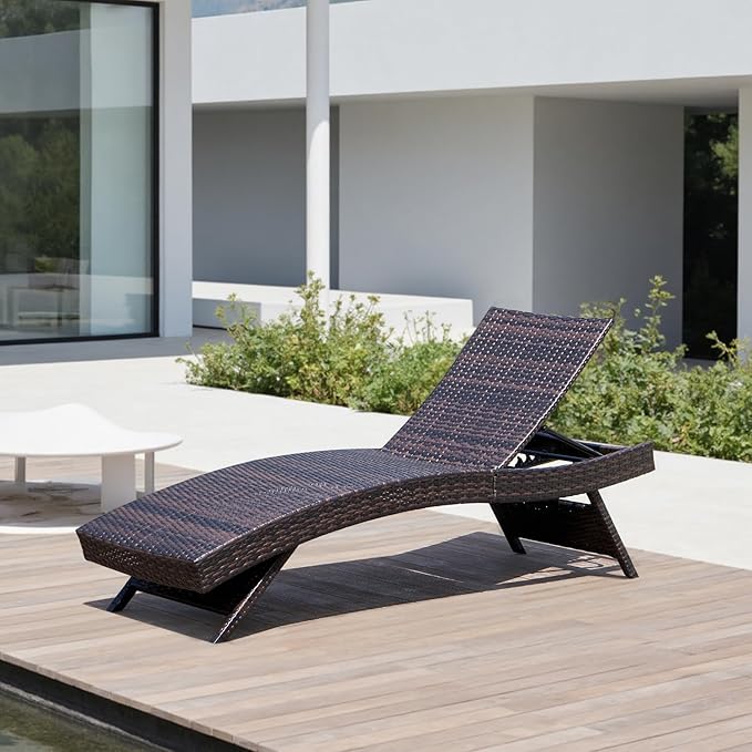 Folding Patio Chaise Lounge, Foldable Long Reclining Patio Seating Chairs
