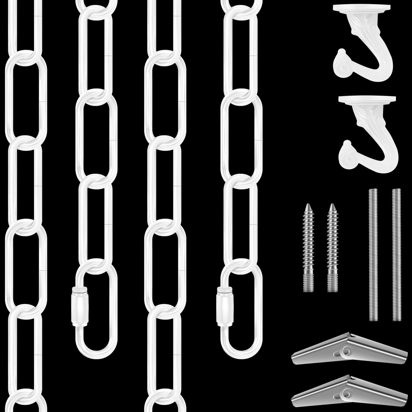 Omytie 12 Ft Heavy Duty Hanging Chain Kit with Connection Locks & Swag Ceiling Hooks for Lighting Fixture, Chandelier, Pendant, Lantern, Swag Lamp, Plant/Flower/Fruit Basket, Bird Feeder (White)