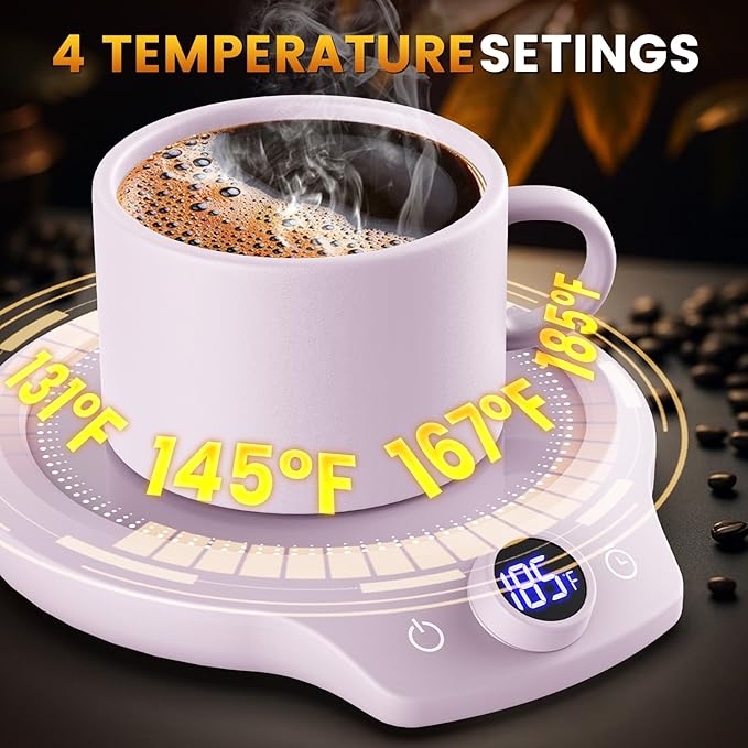 Fast Heating Mug Warmer - 4 Temp Settings & 1-12H Timer, Coffee Cup Warmer Plate for Desk Auto Shut Off, Ideal Beverage Warmer Gift for Coffee, Tea, Milk (Purple)