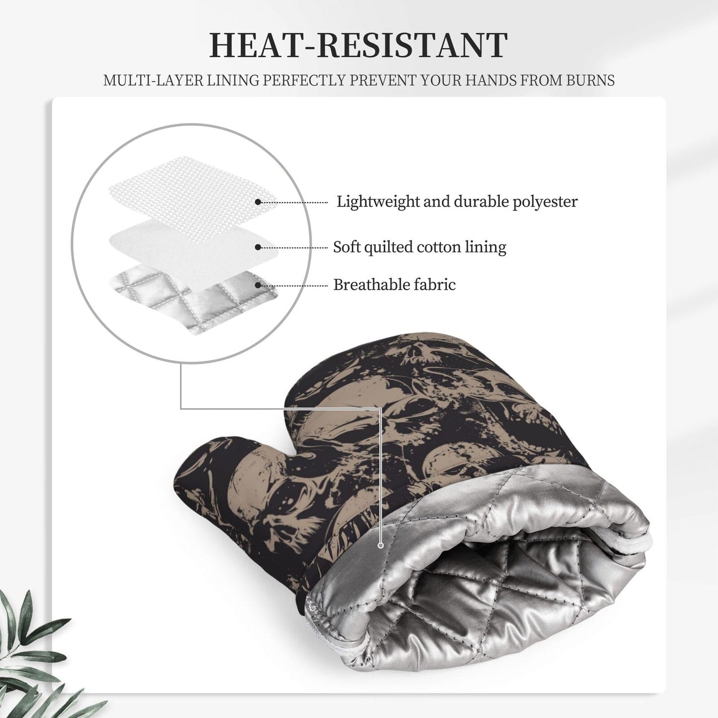 Grunge Horror Scary Skull Oven Mitts and Pot Holders Set of 4 Silicone Heat Resistant Oven Mitten Potholders Non Slip Gloves Kitchen Decor for BBQ Cooking Grilling Baking