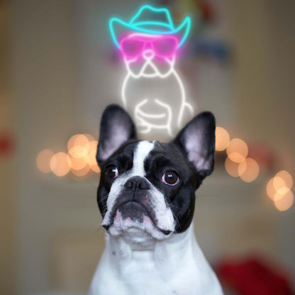iPuppy Cowboy French Bulldog Neon Sign for Wall Decor Cowboy Frenchie Wearing Glasses LED Neon Lights French Bulldog Decor Accessories Frenchie Decor French Bulldog Gifts,10.6x15.2 inches.