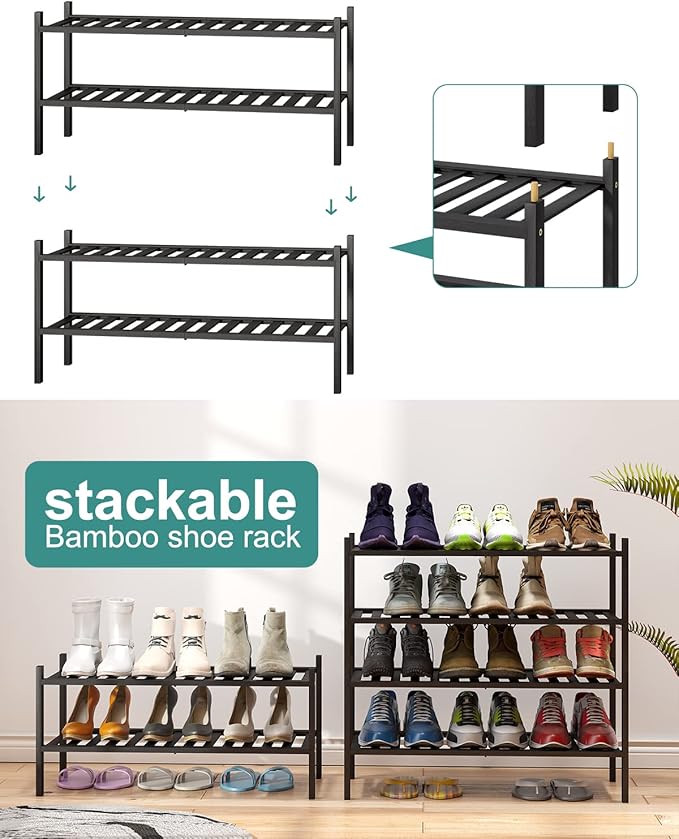 viewcare 2-Tier Black Bamboo Shoe Rack