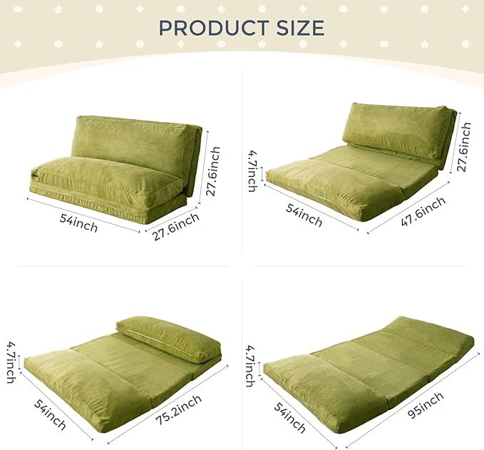 MAXYOYO Folding Sofa Bed, Extra Thick and Long Floor Sofa Convertible Sleeper