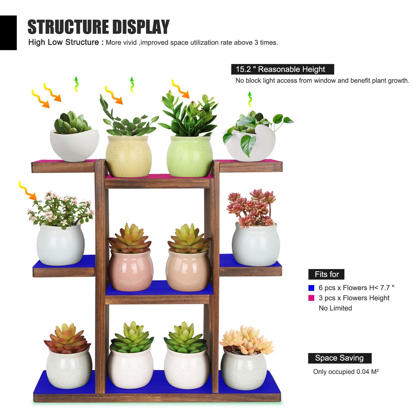 COOGOU Wood Desktop Plant Stand Indoor Small Windowsill Flower Shelf Tabletop Plant Shelf Holder Display Rack for Succulent Herb in Living Room Office 9 Tiers