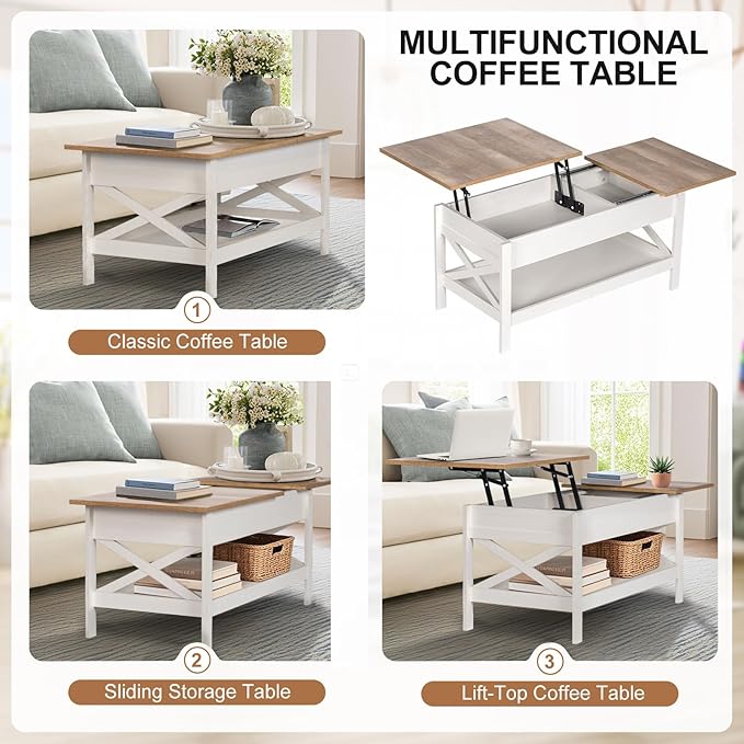 Lift Top Coffee Table with Storage, Small Coffee Table with Hidden Compartment