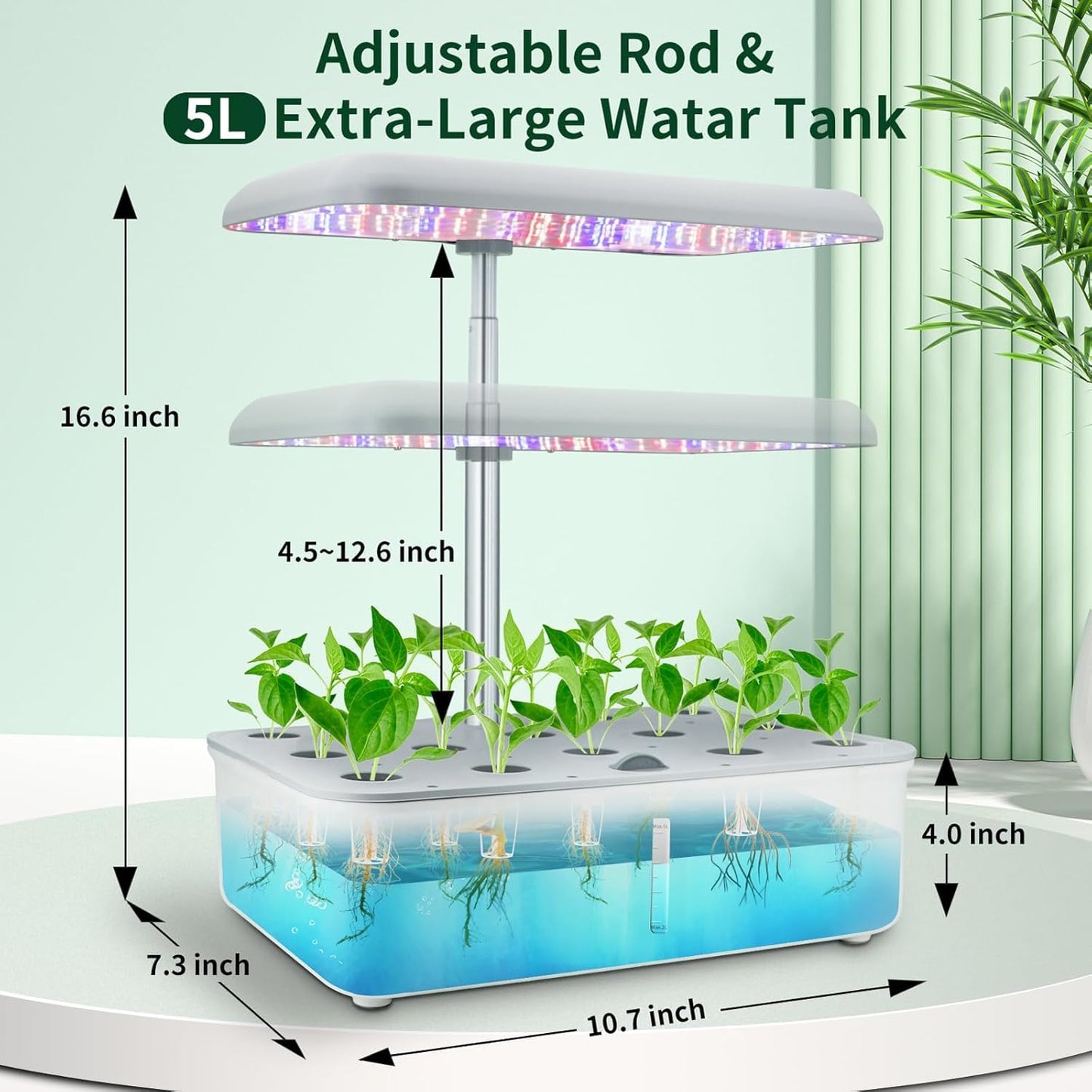 Hydroponics Growing System Indoor Garden, Indoor Gardening System with 14 Pods, WiFi Indoor Herb Garden, Herb Garden Kit with LED Grow Light, Adjustable Height Up to 16.5", Auto Pump, 5L Water Tank