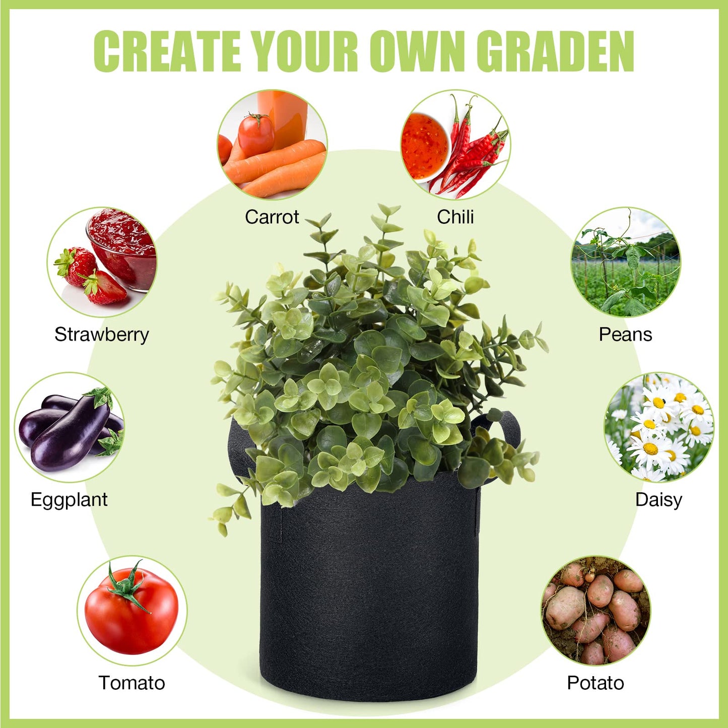 Boao 30 Pack 2 Gallon Grow Bags Aeration Fabric Pots for Plants with Handles Thickened Non Woven Grow Pots Bulk Plant Bags for Garden Vegetable Flower