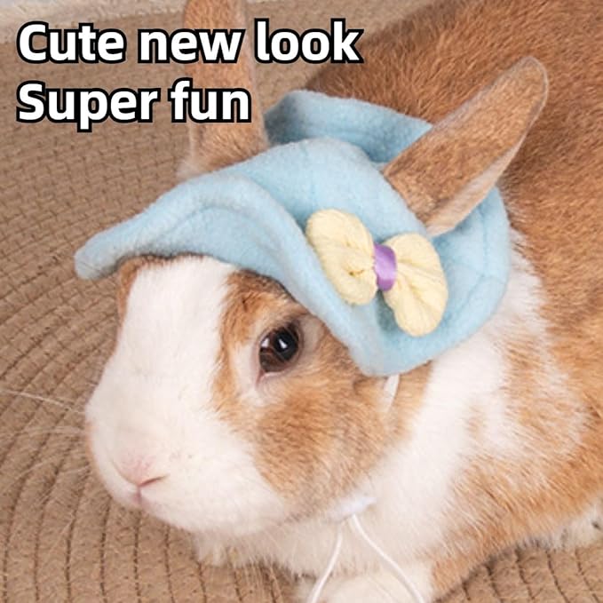 Guinea Pig Clothes,Rabbit Harness,Ferret Bunny Clothes with Pet Rabbit Harness and Leash Mini Hat Bag Cute Brooch for Kitten Small Animal Collars (Blue)