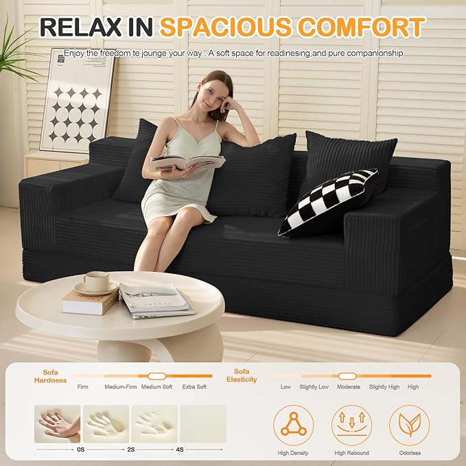 Erament 3 Seater Boneless Couch Sofa Bed, Compression Convertible Futon Floor