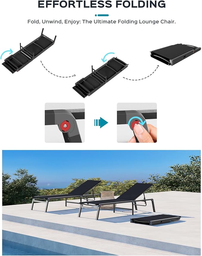 Patio Chaise Lounge Chair Set of 4, Foldable Lounge Chair