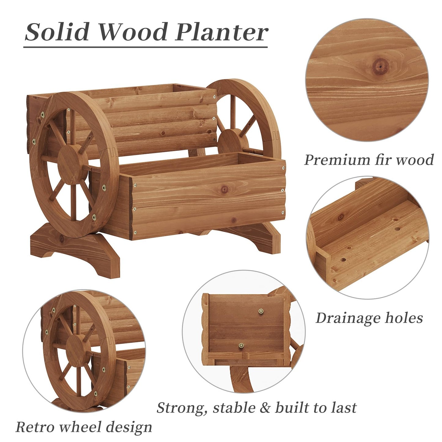 Kitsanery Wooden Planter Box,Planters for Outdoor Plants, Flower Cart for Patio Garden Balcony, Backyard Decor Garden Planters with Wheels for Flowers,Vegetables (Light Brown)