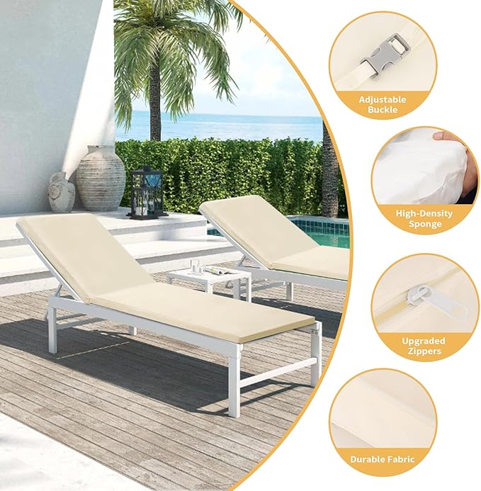 Outdoor Chaise Lounge Cushions for Patio, Waterproof Replacement Seat Cushions