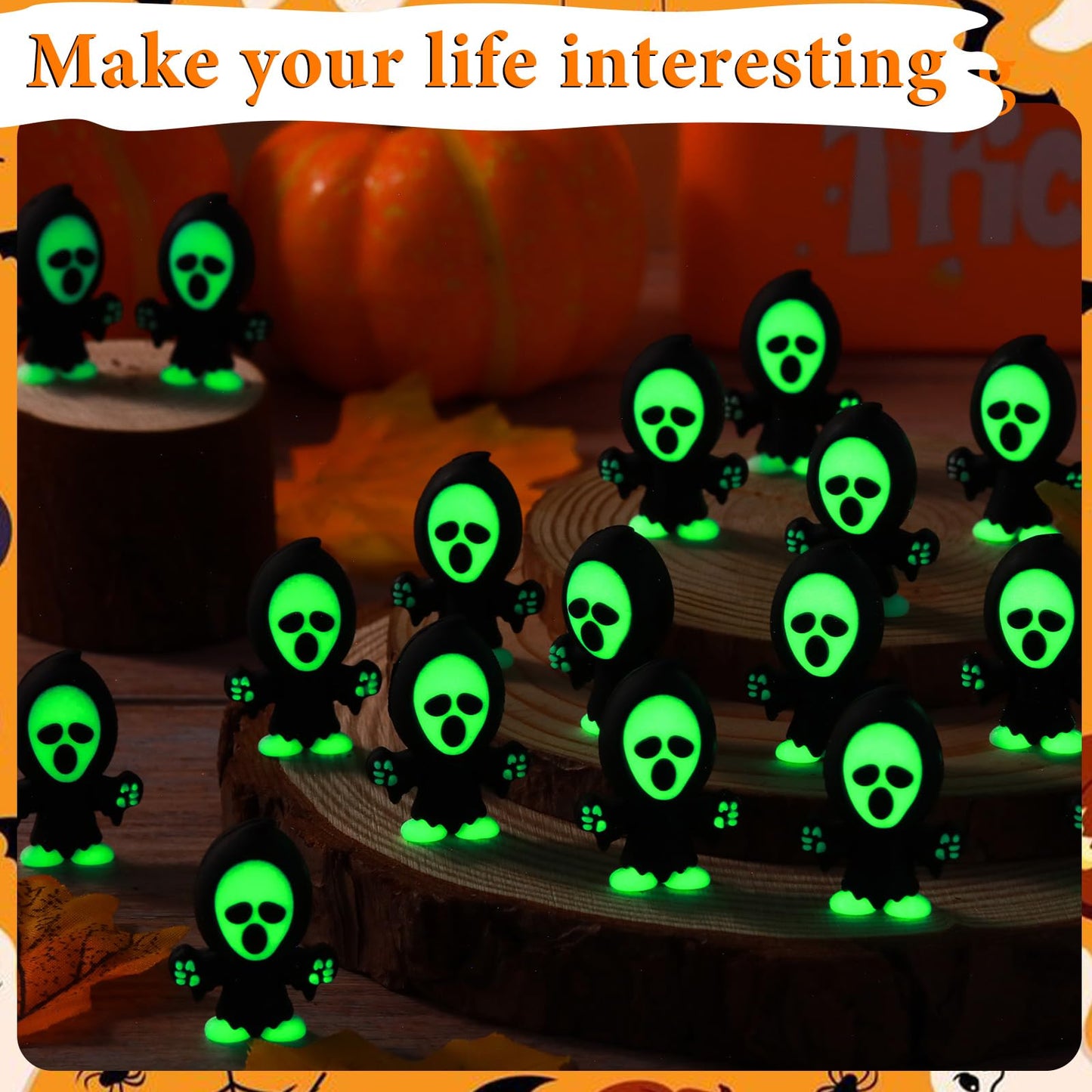 VioraWhite 50 Pcs Mini Ghost Figurines Glow in The Dark Tiny Devil Figurine to Hide and Seek Luminous Little Statue for Theme Party Miniature Garden Decorations