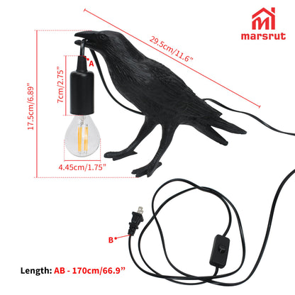 Crow Lamp Holding Light Bulb, Raven Bird Halloween Table Lamp Home Decor, Dark Academia Gothic Styling, Victorian Lifelike Novelty Animal, for Bedside Bedroom Living Room Desk Floor, 11.6 x 6.9 inches