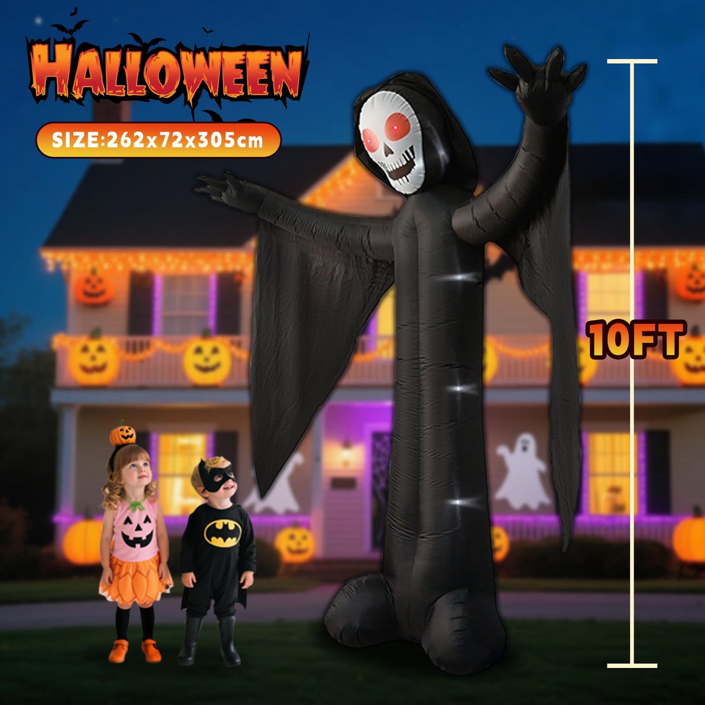 10FT Ghost Halloween Inflatable with Built-in LED Lights, Demon Ghost Inflatables Decoration, Blow Up Lawn Yard Garden Inflatables Decorations (10FT Towering Specter Grim Reaper)