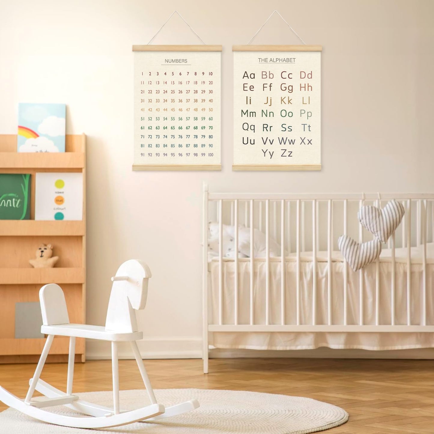 Lacama Educational Charts & Posters Hanger Frame - Homeschool Supplies，ABCs 123s Kids Learning Educational Gift for Toddler Ages 2 3 4 5，Alphabet Poster For Toddlers，1-100 Number Chart