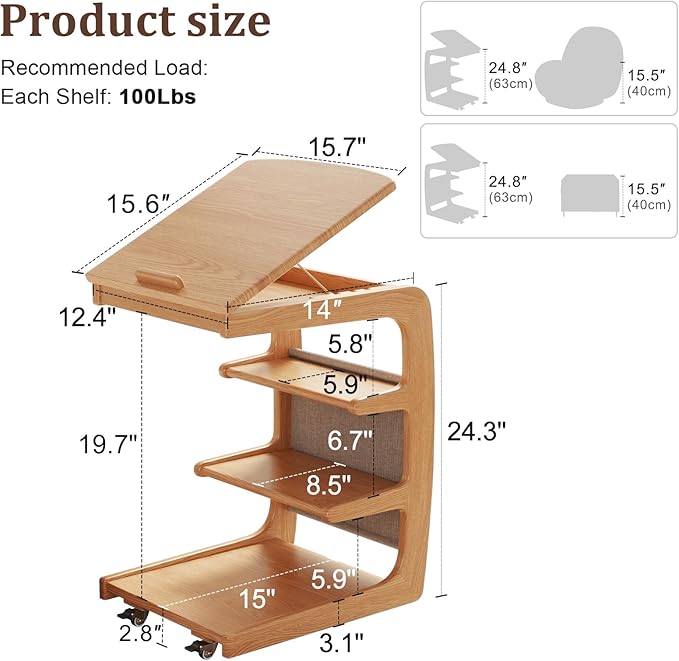 AQIMUELE Wooden C-Shaped End Table, Couch Desk