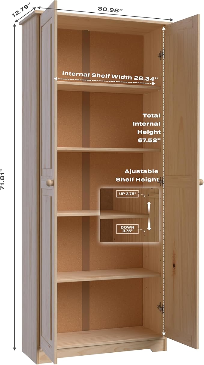From the Tree Furniture Solid Pine Pantry Cabinet — 72" Tall Unfinished Kitchen