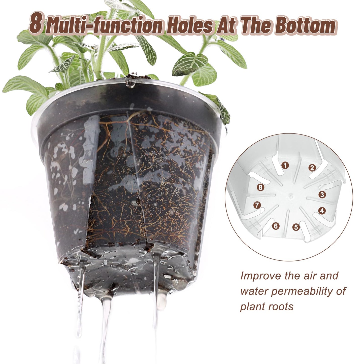 VIOBEPASS 10.6 Inch Large Clear Nursery Pots with Drainage Holes, 2.7 Gal 10 Pack Transparent Plastic Plant Pots, Ideal for Orchids, Seedlings, Repotting & Observing Root Growth & Soil Moisture