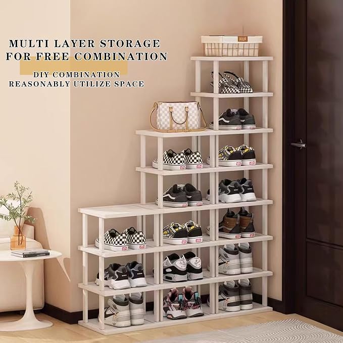 SAN HE Bamboo Shoe Rack 5Tier- Vertical White Shoe Rack